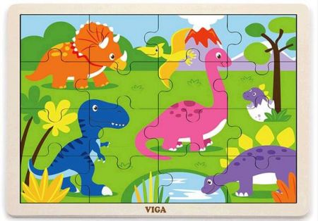 Viga Dřevěné puzzle 16 dílků - dinosauři