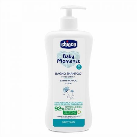 CHICCO Šampon na vlasy a tělo s dávkovačem Baby Moments 92 % přírodních složek 500 ml