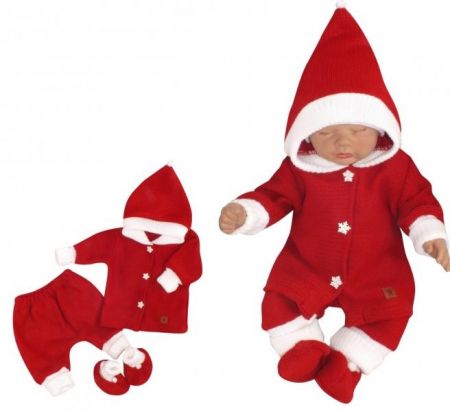 Baby Nellys Z&Z 3-dílná pletená souprava, kabátek, kalhoty a botičky Baby Santa, červená, vel. 62, 62 (2-3m)