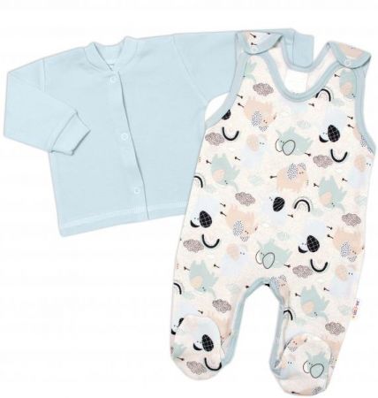 Baby Nellys 2-dílná sada, bavlněné dupačky s košilkou Sloníci, modré, vel. 62, 62 (2-3m)