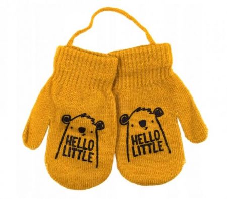 YO ! YO! Zimní chlapecké rukavičky se šňůrkou Hello Little - hořčicové, veľ. 110, 110 (4-5r)