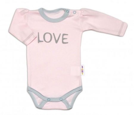 Baby Nellys Body dlouhý rukáv Love - růžové, vel. 56, 56 (1-2m)