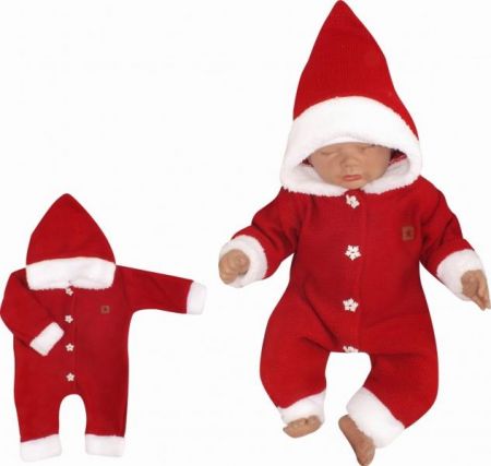 Z&Z Z&Z Dětský pletený overálek s kapucí Baby Santa, červený, vel. 68, 68 (3-6m)