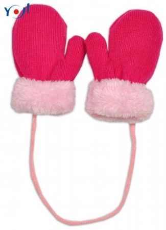 YO ! YO! Zimní kojenecké rukavičky s kožíškem - se šňůrkou YO -malinové/růžový kožíšek, 110, 110 (4-5r)