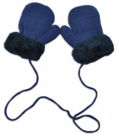 YO ! YO! Zimní kojenecké rukavičky s kožíškem - se šňůrkou YO-jeans/granátový kožíšek, vel.110, 110 (4-5r)