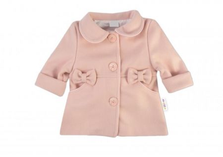 Baby Nellys Kojenecký flaušový kabátek s mašličkami, pudrově růžový, 56 (1-2m)