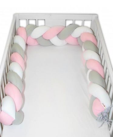Mantinel Baby Nellys pletený cop - růžová, bílá, šedá