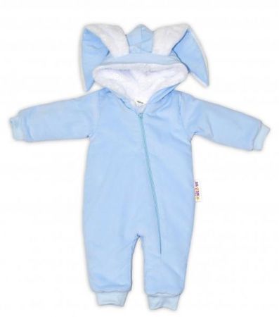 Baby Nellys Manšestrová kombinézka/overálek s kožíškem Cute Bunny - modrá, vel. 80/86, 80-86 (12-18m)