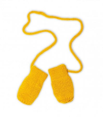 BABY NELLYS Zimní pletené kojenecké rukavičky - hořčicové, 56-68 (0-6 m)