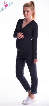 Be MaaMaa Těhotenská mikina s kapucí OLINA - černá, L/XL