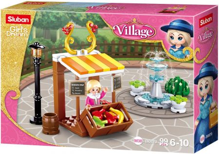 Sluban Girls Dream Village M38-B0870 Dobový stánek s ovocem a fontána