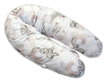 Baby Nellys Kojící bavlněný polštář - relaxační poduška Slon a Duha, bílý