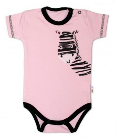 Body krátký rukáv Baby Nellys, Zebra - růžové, vel. 68, 68 (3-6m)