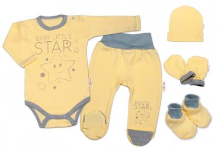 Baby Nellys 5-ti dílná soupravička do porodnice Baby Little Star - žlutá, 56 (1-2m)