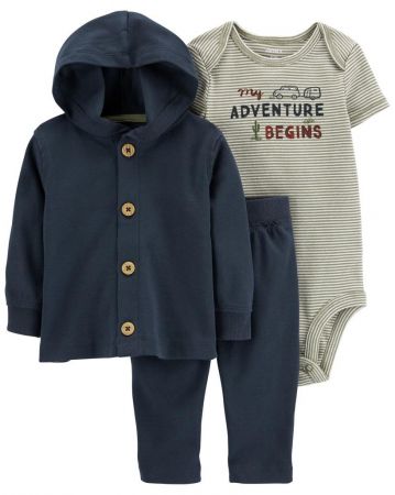 CARTERS CARTER'S Set 3dílný body kr. rukáv, cardigan, tepláky Navy Adventure kluk 6m