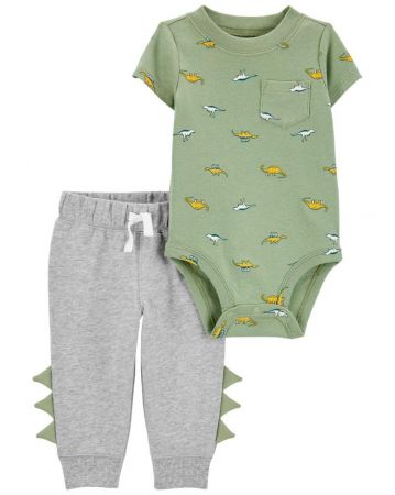 CARTERS CARTER'S Set 2dílný body kr. rukáv, tepláky Green Dino kluk 3m