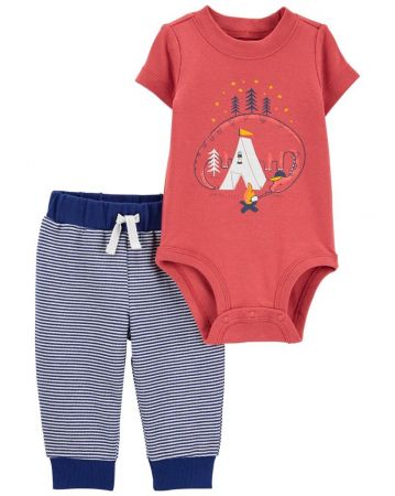 CARTERS CARTER'S Set 2dílný body kr. rukáv, tepláky Dino Stripes kluk 18m