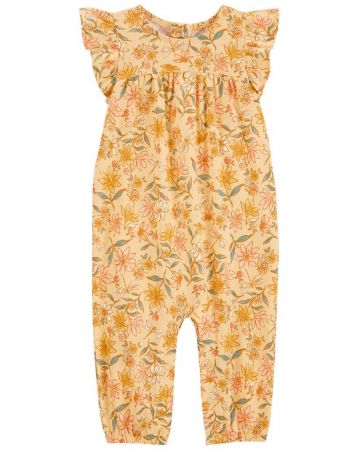 CARTERS CARTER'S Overal bez nožiček kr. rukáv Yellow Floral holka 9m