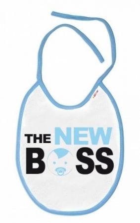 Baby Nellys Nepromokavý bryndáček The New Boss, 24 x 27 cm - modrý