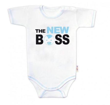 Body krátký rukáv s vtipným textem Baby Nellys, The New Boss, vel. 80, kluk, 80 (9-12m)