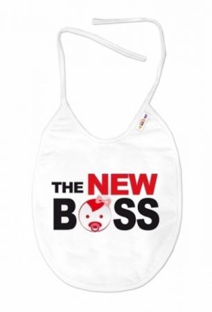 Baby Nellys Nepromokavý bryndáček The New Boss, 24 x 27 cm - bílý