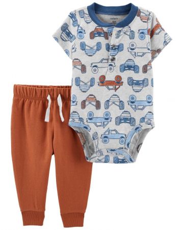 CARTERS CARTER'S Set 2dílný body kr. rukáv, tepláky Brown Cars Henley kluk NB