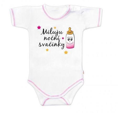 Body krátký rukáv s vtipným textem Baby Nellys, Miluju noční svačinky, vel. 86, holka, 86 (12-18m)