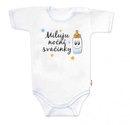 Body krátký rukáv s vtipným textem Baby Nellys, Miluju noční svačinky, vel. 74, kluk, 74 (6-9m)