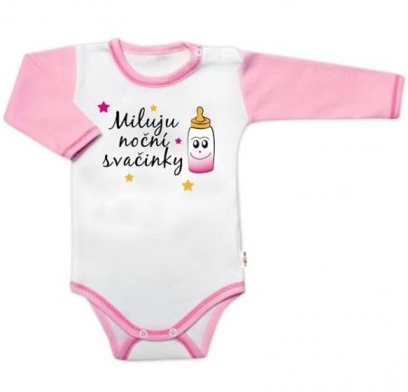 Body dl. rukáv s vtip. textem Baby Nellys, Miluju noční svačinky, vel. 80, holka, 80 (9-12m)