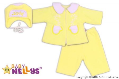 Kabátek, čepička a kalhoty Baby Nellys ® - krémově žlutá, vel. 68, 68 (3-6m)