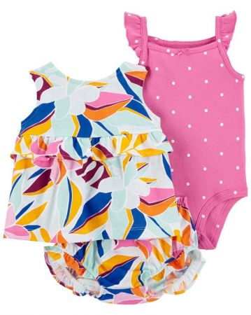 CARTERS CARTER'S Set 3dílný body na ramínka, tílko, kalhotky Multi Floral holka 3m