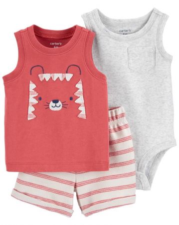 CARTERS CARTER'S Set 3dílný body bez rukávů, tílko, kraťasy Red Tiger kluk 9m