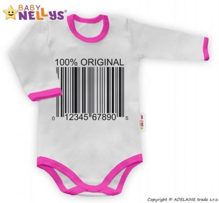 Baby Nellys Body dlouhý rukáv 100% ORIGINÁL - šedé/růžový lem, vel. 86, 86 (12-18m)