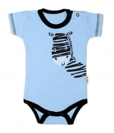 Body krátký rukáv Baby Nellys, Zebra - modré, vel. 80, 80 (9-12m)