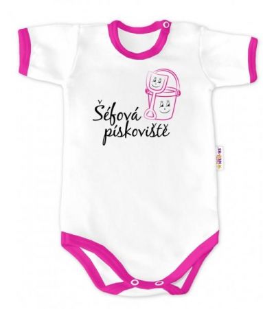 Baby Nellys Body krátký rukáv - Šéfová pískoviště - bílé/růžový lem, vel. 68, 68 (3-6m)