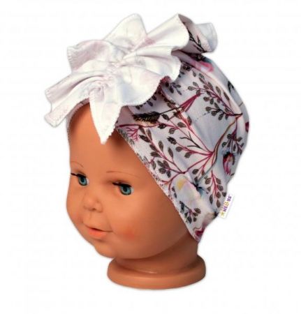 BABY NELLYS Dětská čelenka Turban Motýlci, růžová, vel. 2 - 3 roky, 92-98 (18-36m)