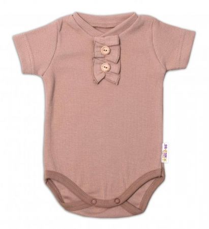 Baby Nellys Kojenecké žebrované body s knoflíčky kr. rukáv, Girl - hnědé, vel. 80, 80 (9-12m)