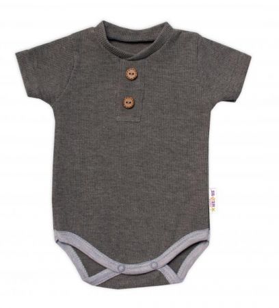 Baby Nellys Kojenecké žebrované body s knoflíčky kr. rukáv, Boy - šedé, 62 (2-3m)