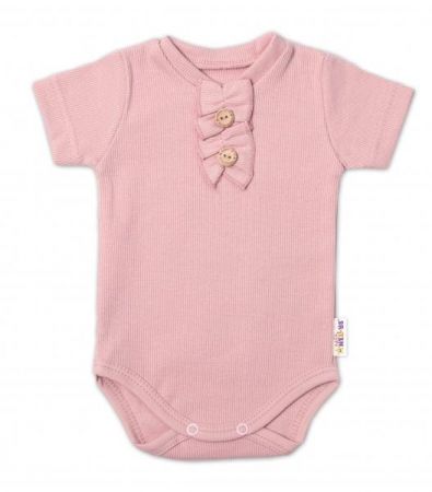 Baby Nellys Kojenecké žebrované body s knoflíčky kr. rukáv, Girl - pudrové, vel. 86, 80 (9-12m)