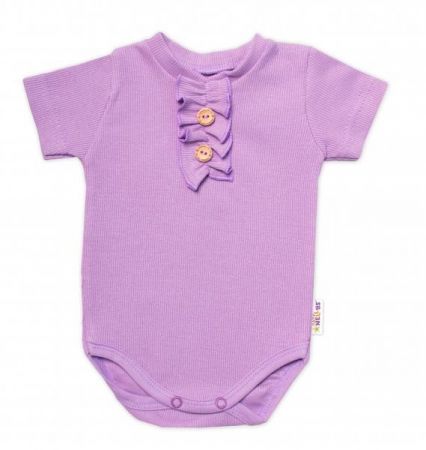 Baby Nellys Kojenecké žebrované body s knoflíčky kr. rukáv, Girl - lila, vel. 74, 74 (6-9m)