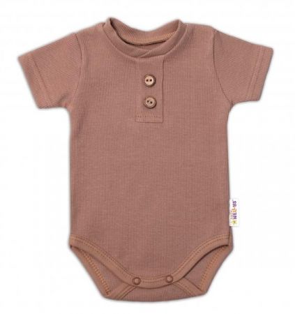 Baby Nellys Kojenecké žebrované body s knoflíčky kr. rukáv, Boy - hnědé, vel. 74, 74 (6-9m)