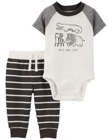 CARTERS CARTER'S Set 2dílný body kr. rukáv, tepláky Black Animals kluk 3m