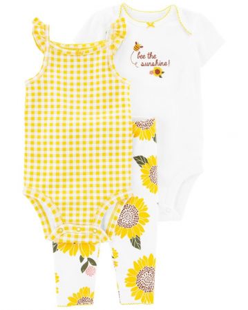 CARTERS CARTER'S Set 3dílný legíny, body kr. rukáv, body na ramínka Yellow Sunflower holka 9m