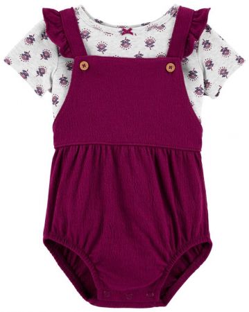 CARTERS CARTER'S Set 2dílný triko kr. rukáv, kalhotky na kšandy Purple Flowers holka 6m