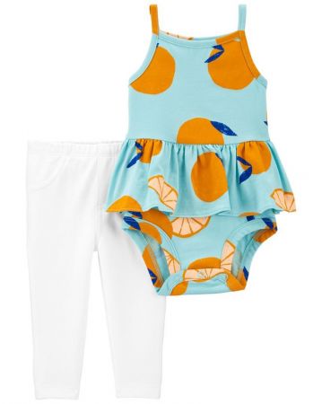 CARTERS CARTER'S Set 2dílný body na ramínka, legíny Blue Orange holka 9m