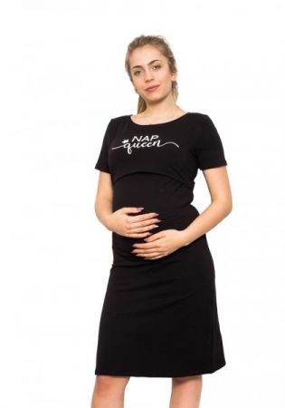 Be MaaMaa Těhotenská, kojící noční košile Queen - černá, S/M