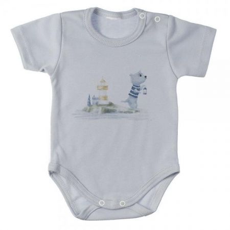 MBaby Bavlněné body s krátkým rukávem, Maják, šedé, vel. 62, 62 (2-3m)