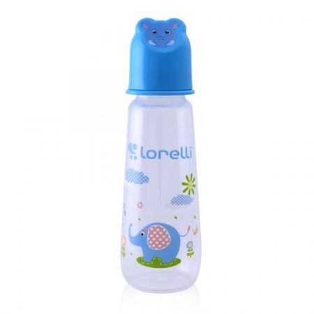 NELLYS Kojenecká lahvička Lorelli 250 ML s víkem ve tvaru zvířete BLUE