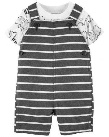 CARTERS CARTER'S Set 2dílný tričko kr. rukáv, kraťasy na kšandy Stripe Safari chlapec NB/ vel. 56