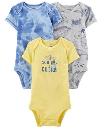 CARTERS CARTER'S Body krátký rukáv Blue Ocean chlapec 3ks 18m